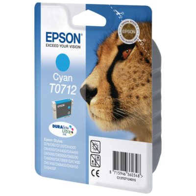 Epson Cheetah T0712 DURABrite Ultra Ink, Ink Cartridge, Cyan Single Pack, C13T07124010 Epson Cheetah T0712 DURABrite Ultra Ink, Ink Cartridge, Cyan Single Pack, C13T07124010